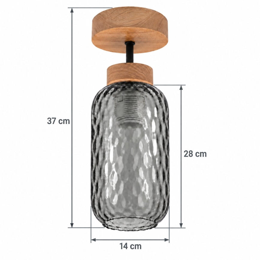 BRILAGI - LED Aufgesetzte Deckenleuchte RETRO GLASS 1xE27/60W/230V Ø 14 cm Eiche/rauchgrau