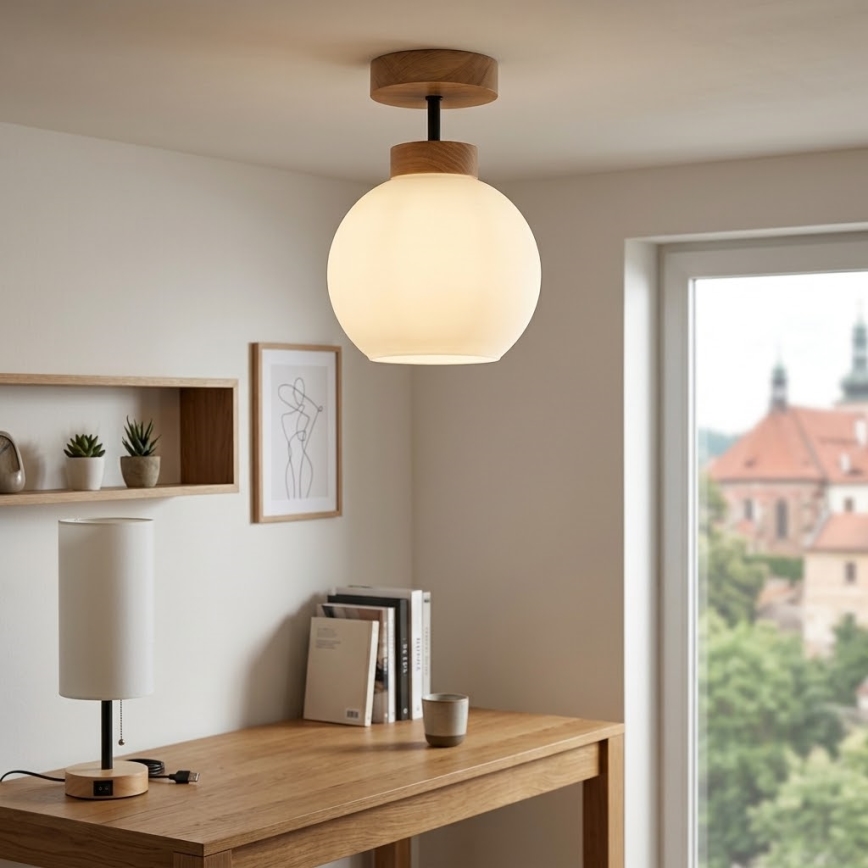 BRILAGI - LED-Aufbau-Deckenleuchte RETRO GLASS 1xE27/60W/230V Ø 15 cm Eiche/Weiß