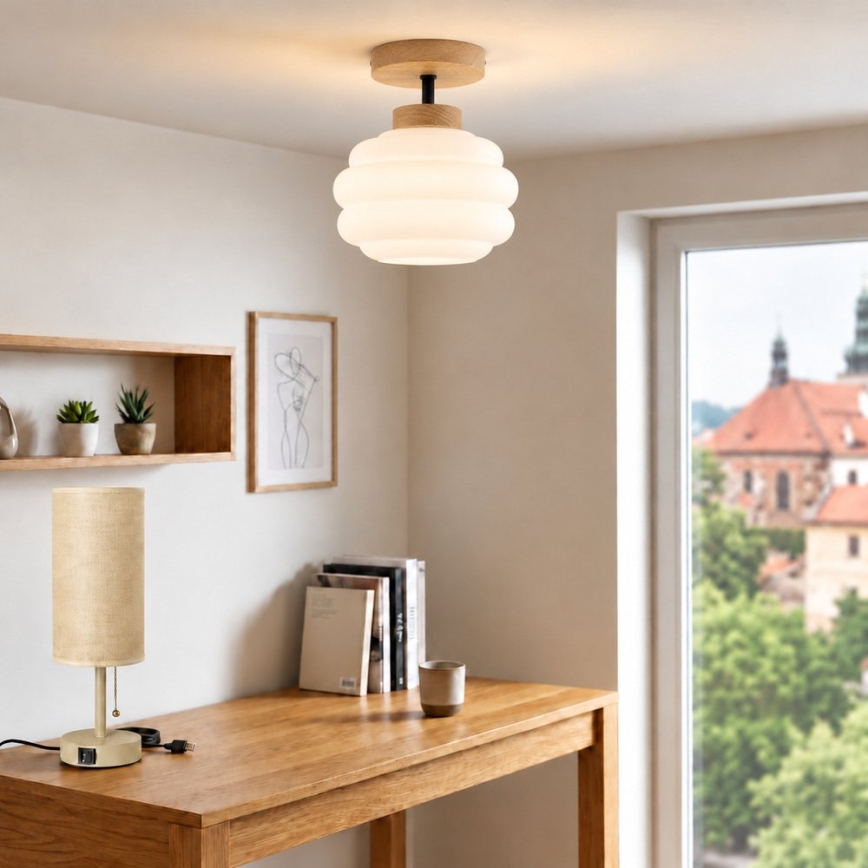 BRILAGI - LED-Aufbau-Deckenleuchte RETRO GLASS 1xE27/60W/230V Ø 20 cm Eiche/Weiß
