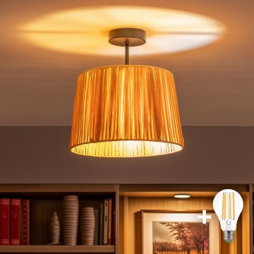 Brilagi - LED-Aufbau-Kronleuchter CERIA BOHO 1xE27/60W/230V Ø 30 cm schwarz/Raffia