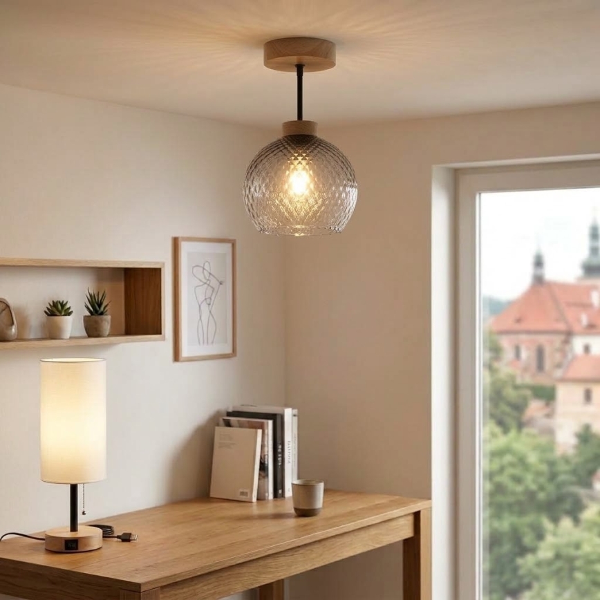 BRILAGI - LED Aufputz-Deckenleuchte RETRO GLASS 1xE27/60W/230V Ø 18 cm Eiche/rauchgrau