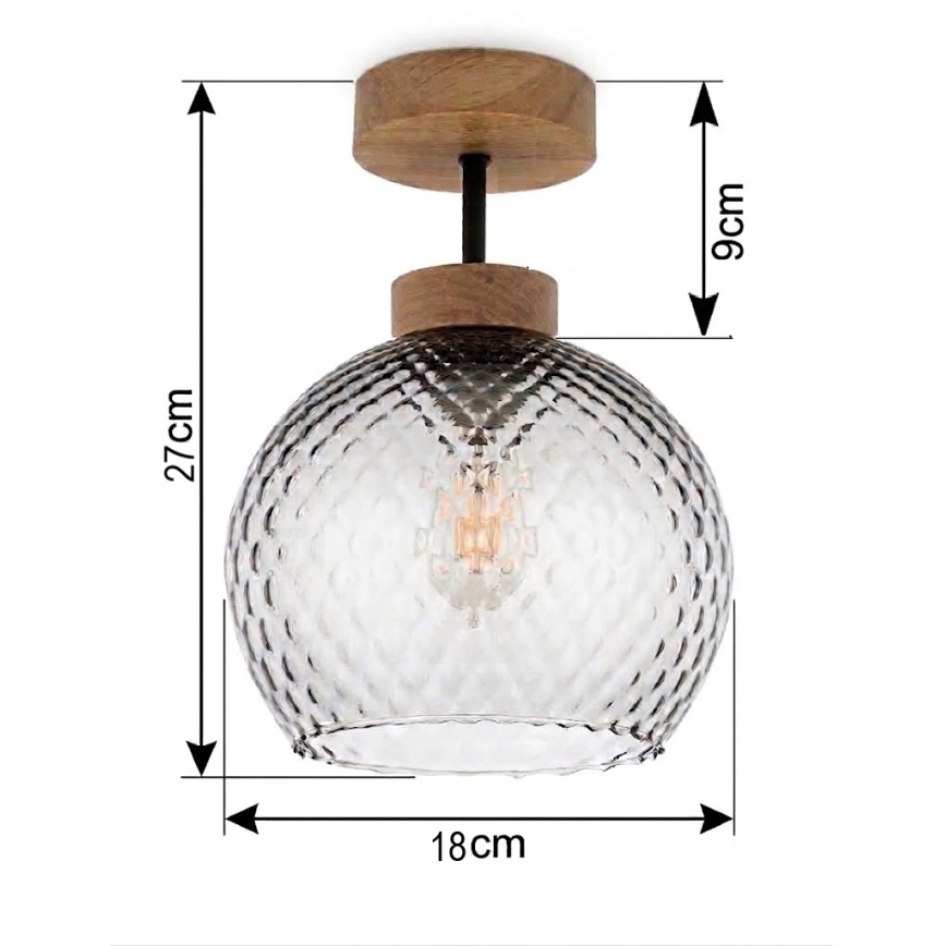 BRILAGI - LED Aufputz-Deckenleuchte RETRO GLASS 1xE27/60W/230V Ø 18 cm Eiche/rauchgrau