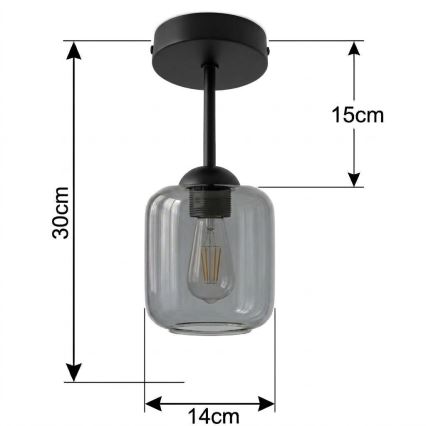BRILAGI - LED Deckenleuchte RETRO GLASS 1xE27/60W/230V Ø 14 cm schwarz/rauchgrau