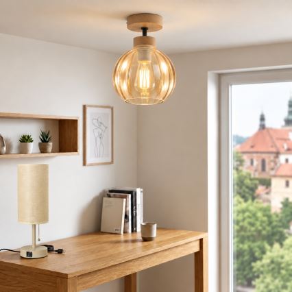BRILAGI - LED-Deckenleuchte RETRO GLASS 1xE27/60W/230V Ø 18 cm Eiche/rauchbeige