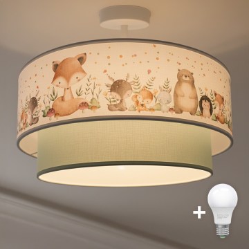 Brilagi-LED Aufgesetzte Kinder-Deckenleuchte BOBO 1xE27/60W/230V Ø 40 cm weiß/grün/Tiermotive