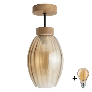 BRILAGI - LED Aufputz-Deckenleuchte RETRO GLASS 1xE27/60W/230V Ø 17 cm Eiche/rauchiges Beige