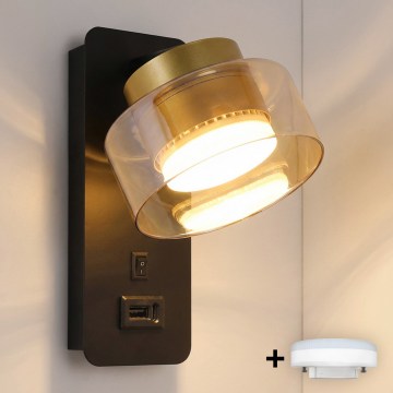 Brilagi - LED AURA LUX Wandleuchte mit USB-Anschluss 1xGX53/30W/230V schwarz/gold