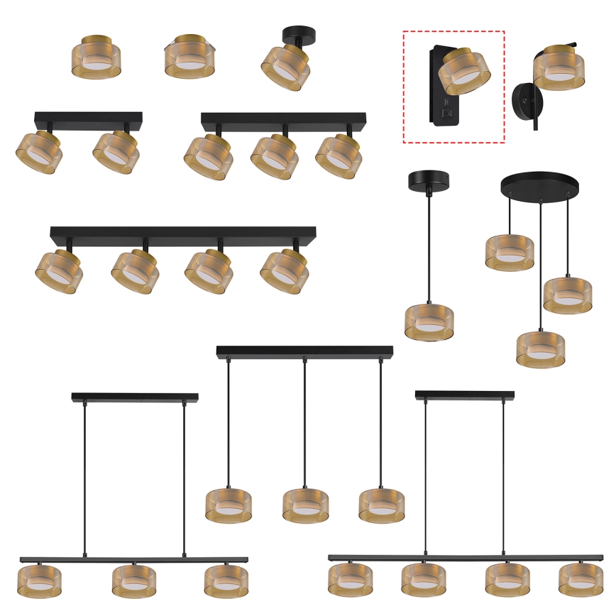 Brilagi - LED AURA LUX Wandleuchte mit USB-Anschluss 1xGX53/30W/230V schwarz/gold