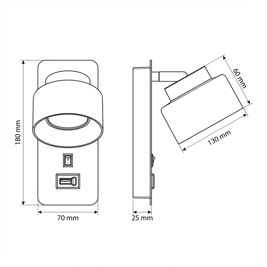 Brilagi - LED AURA LUX Wandleuchte mit USB-Anschluss 1xGX53/30W/230V schwarz/gold