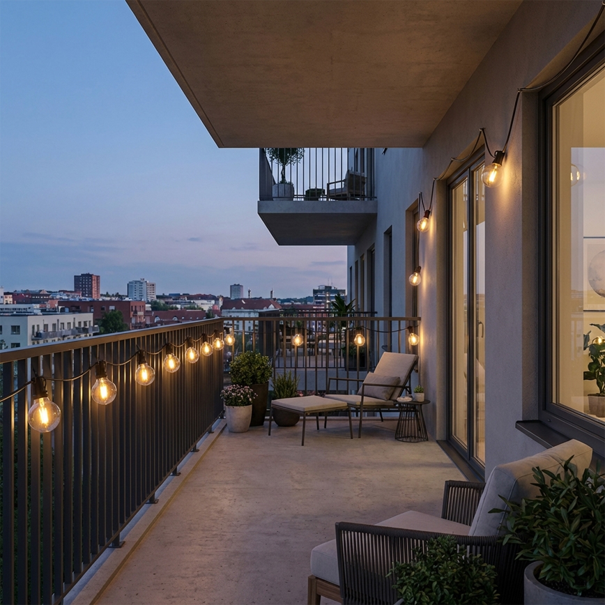 Brilagi - LED-Außen-Dekorations-Lichterkette GIRLANDA 25xE12/0,36W/24V 20m schwarz IP44 warmweiß