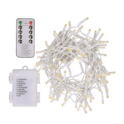 Brilagi - LED Weihnachts-Außenlichterkette 120xLED/8 Funktionen/3xAA 9,5m Weiß IP44 warmweiß + Fernbedienung