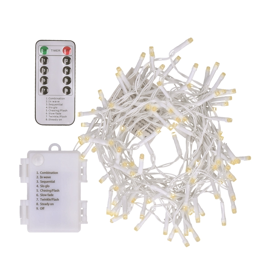Brilagi - LED Weihnachts-Außenlichterkette 120xLED/8 Funktionen/3xAA 9,5m Weiß IP44 warmweiß + Fernbedienung