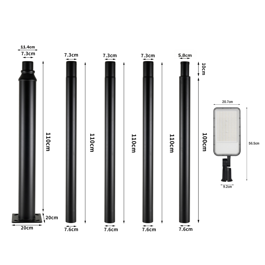 Brilagi - LED-Außen-Straßenleuchte mit 5 m Mast und Gelenk URBANLIGHT LED/200W/230V schwarz IP65