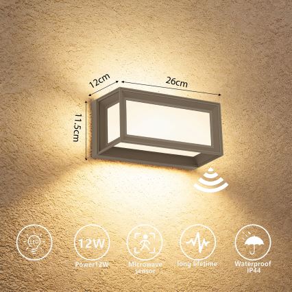 Brilagi - LED-Außenwandleuchte mit Sensor PARKER LED/12W/230V grau IP44