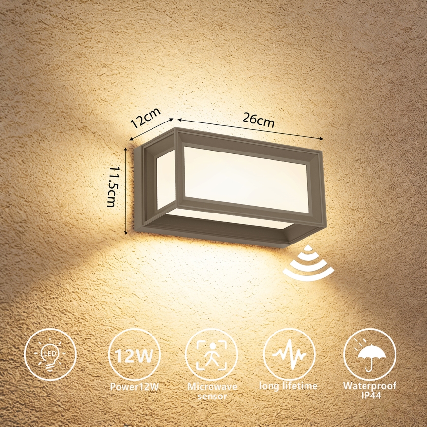Brilagi - LED-Außenwandleuchte mit Sensor PARKER LED/12W/230V grau IP44