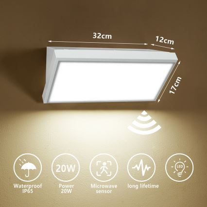 Brilagi - LED-Außenwandleuchte mit Sensor, TRIANGLE LED/20W/230V, weiß, IP65