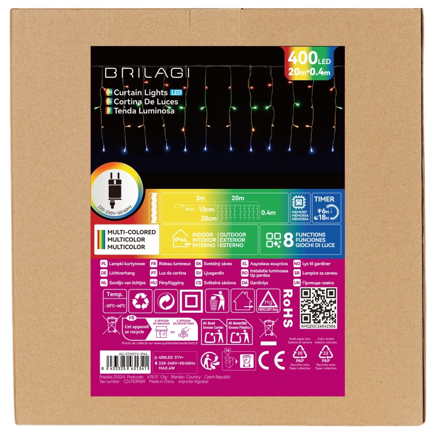 BRILAGI - LED-Außen-Weihnachts-Lichterkette 400xLED/6W/8 Funktionen 23x0,4m IP44 mehrfarbig