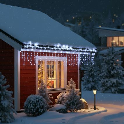 Brilagi - LED-Weihnachts-Lichterkette für den Außenbereich, 200 LEDs, 8 Funktionen, 13 m, IP44, kaltweiß, Eiszapfen