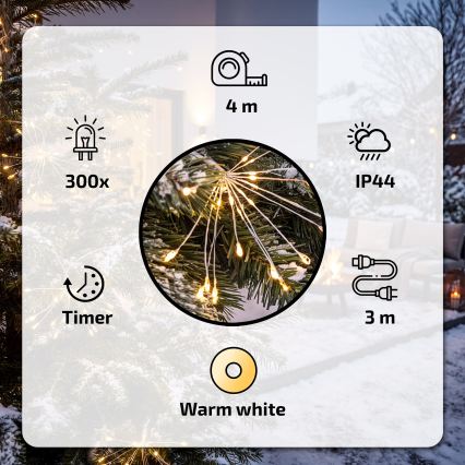 BRILAGI - LED Außen-Weihnachtslichterkette 300xLED 7m IP44 warmweiß Feuerwerk-Effekt