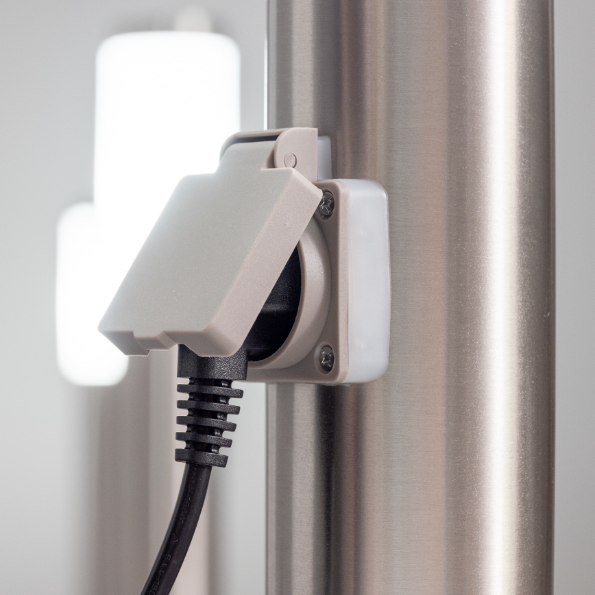 BRILAGI - LED-Außenleuchte mit Steckdose ELIA 1xE27/7W/230V 4000K IP44 50 cm matt verchromt