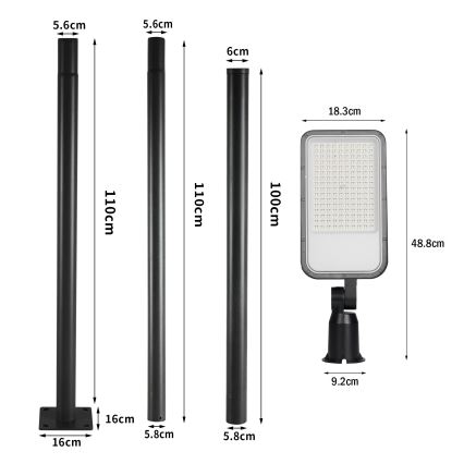 Brilagi - URBANLIGHT LED-Straßenleuchte für den Außenbereich mit 3 m Mast und Gelenk, LED/100W/230V, schwarz, IP65