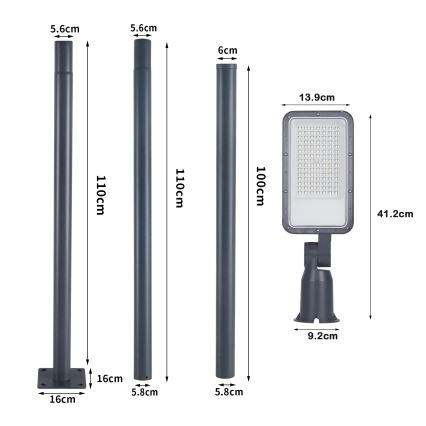 Brilagi - LED-Straßenleuchte für den Außenbereich mit 3 m Mast und Gelenk URBANLIGHT LED/50W/230V anthrazit IP65