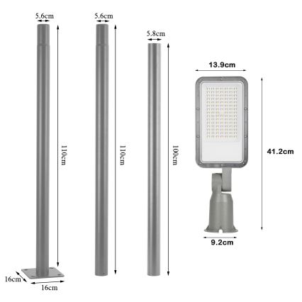 Brilagi - LED-Außenstraßenleuchte mit 3 m Mast und Schwenkarm URBANLIGHT LED/50W/230V grau IP65
