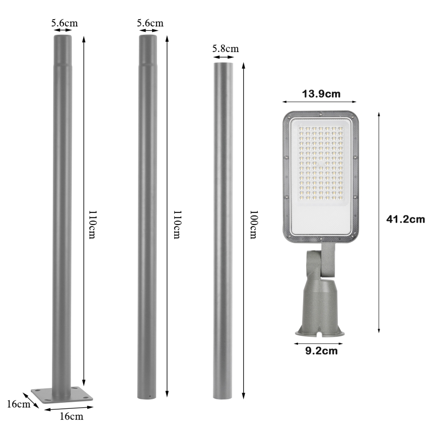 Brilagi - LED-Außenstraßenleuchte mit 3 m Mast und Schwenkarm URBANLIGHT LED/50W/230V grau IP65