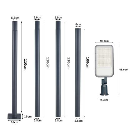 Brilagi - LED-Außen-Straßenleuchte mit 4 m Mast und Schwenkarm URBANLIGHT LED/100W/230V anthrazit IP65