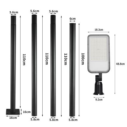 Brilagi - URBANLIGHT LED-Straßenlaterne für den Außenbereich mit 4 m Mast und Gelenk LED/100W/230V, schwarz, IP65