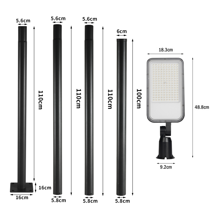 Brilagi - URBANLIGHT LED-Straßenlaterne für den Außenbereich mit 4 m Mast und Gelenk LED/100W/230V, schwarz, IP65
