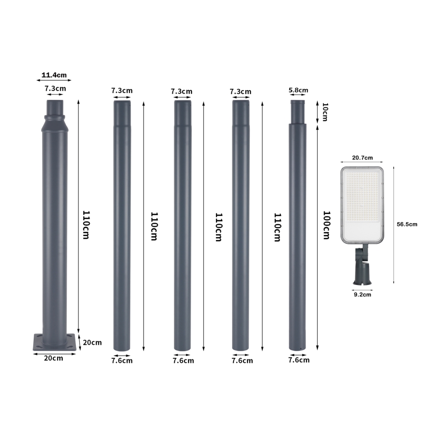 Brilagi - LED-Straßenleuchte für den Außenbereich mit Mast und Gelenk, 5 m, URBANLIGHT LED/200W/230V, anthrazit, IP65