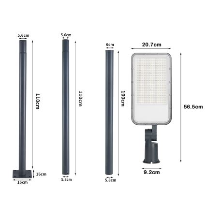 Brilagi - LED-Außen-Straßenleuchte mit 3 m Mast und Gelenk URBANLIGHT LED/200W/230V anthrazit IP65