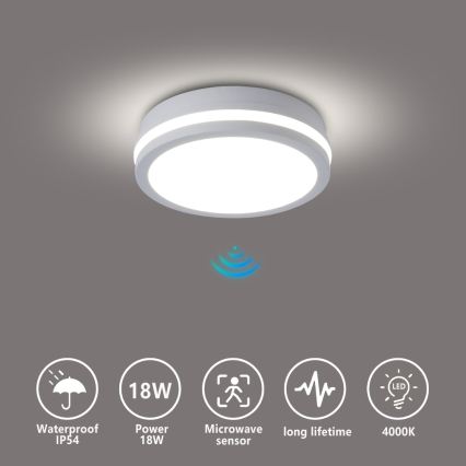 Brilagi - LED Außen-Deckenleuchte mit Sensor BENE LED/18W/230V Ø 21,5 cm weiß IP54