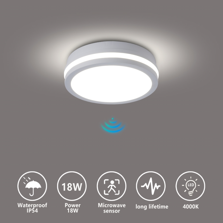 Brilagi - LED Außen-Deckenleuchte mit Sensor BENE LED/18W/230V Ø 21,5 cm weiß IP54