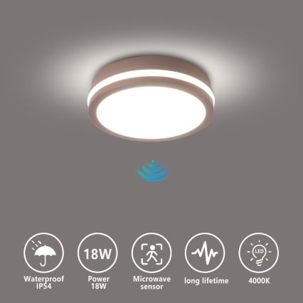 Brilagi - LED-Außen-Deckenleuchte mit Sensor BENE LED/18W/230V Ø 21,5 cm Braun IP54