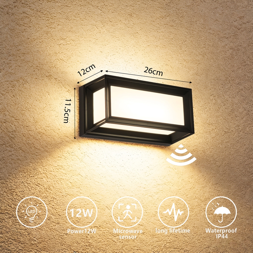 Brilagi - LED-Außenwandleuchte mit Sensor PARKER LED/12W/230V schwarz IP44