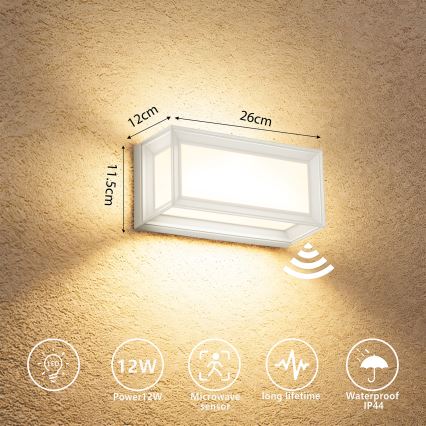 Brilagi - LED-Außenwandleuchte mit Sensor PARKER LED/12W/230V Weiß IP44