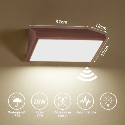 Brilagi - LED-Außenwandleuchte mit Sensor TRIANGLE LED/20W/230V braun IP65