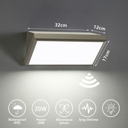 Brilagi - LED Außenwandleuchte mit Sensor TRIANGLE LED/20W/230V grau IP65