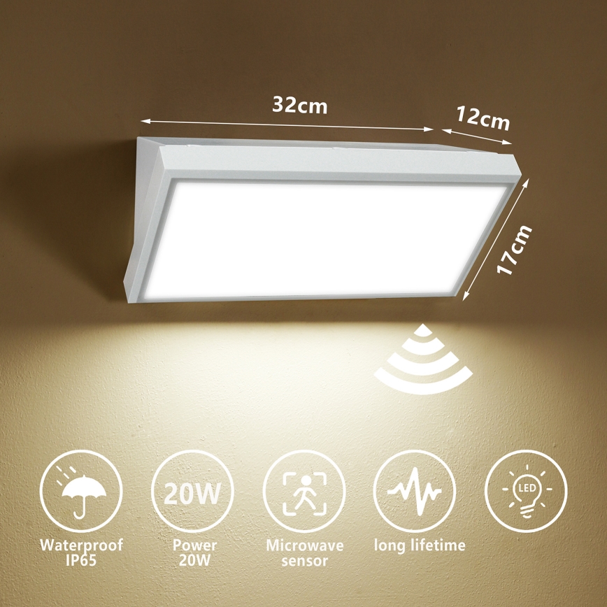 Brilagi - LED Außenwandleuchte mit Sensor TRIANGLE LED/20W/230V weiß IP65