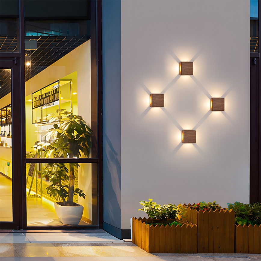 Brilagi - LED Außenwandleuchte QUADRAY LED/6W/230V Holzdekor IP54