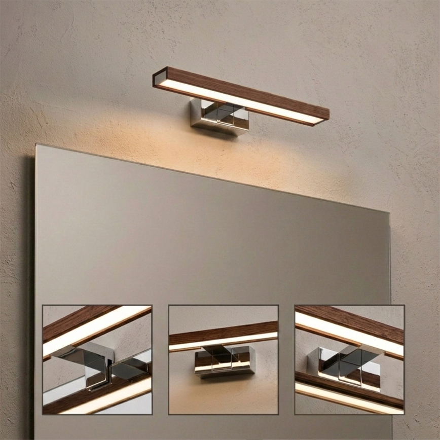Brilagi - LED-Badspiegelleuchte WOODY MIRROR 3-in-1 LED/8W/230V 40 cm IP44 glänzender Chrom/Kirsche