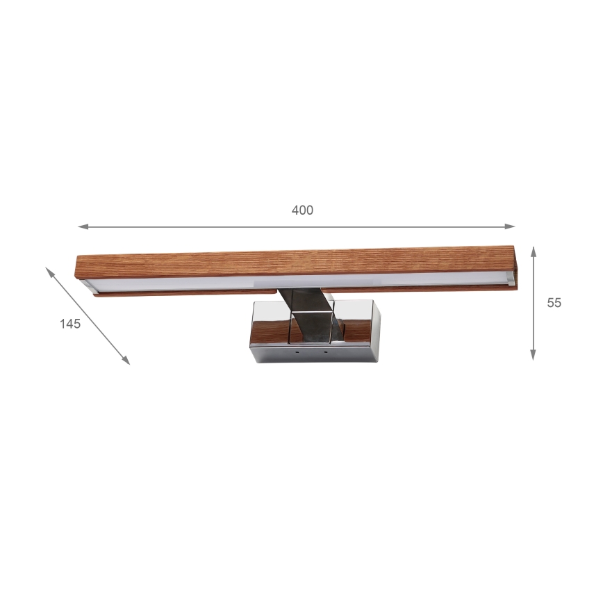 Brilagi - LED-Badspiegelleuchte WOODY MIRROR 3-in-1 LED/8W/230V 40 cm IP44 glänzender Chrom/Kirsche