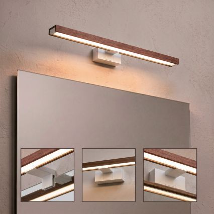 Brilagi - LED-Badezimmer-Spiegelleuchte 3-in-1 WOODY MIRROR LED/12W/230V 60 cm IP44 weiß/Eiche-Kirsche
