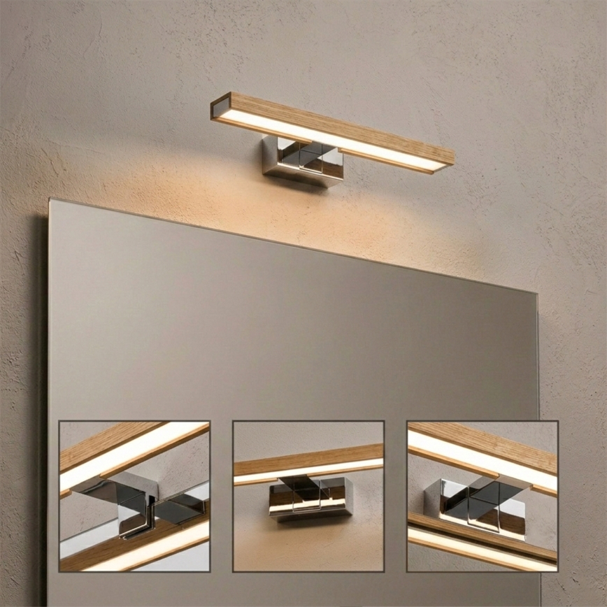 Brilagi - LED-Badspiegelleuchte WOODY MIRROR 3-in-1 LED/8W/230V 40 cm IP44 glänzender Chrom/Eiche