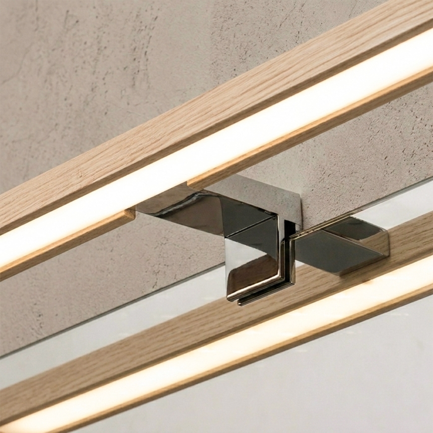 Brilagi - LED-Badspiegelleuchte WOODY MIRROR 3-in-1 LED/8W/230V 40 cm IP44 glänzender Chrom/Eiche
