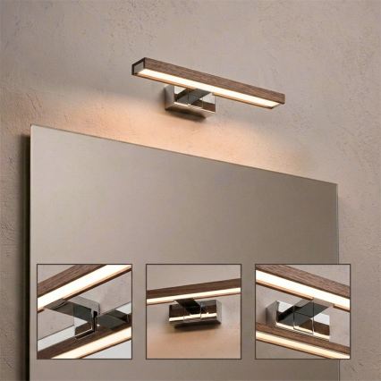 Brilagi - WOODY MIRROR 3-in-1 LED-Spiegelleuchte LED/8W/230V 40 cm IP44 Hochglanz-Chrom / Eiche-Nussbaum