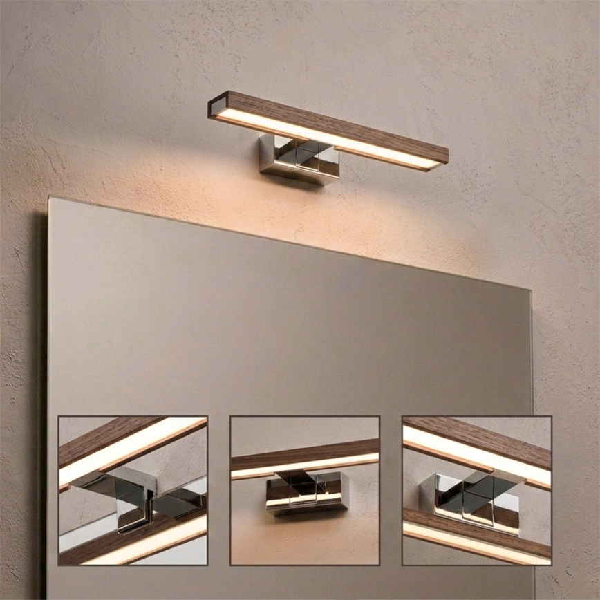 Brilagi - WOODY MIRROR 3-in-1 LED-Spiegelleuchte LED/8W/230V 40 cm IP44 Hochglanz-Chrom / Eiche-Nussbaum