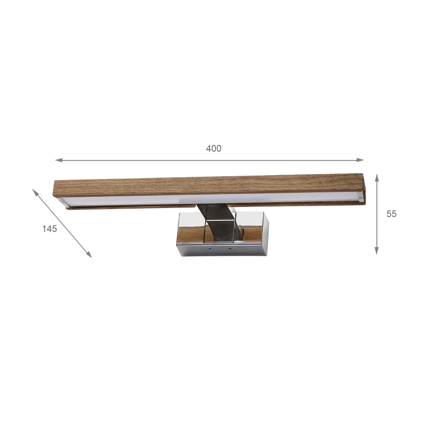 Brilagi - WOODY MIRROR 3-in-1 LED-Spiegelleuchte LED/8W/230V 40 cm IP44 Hochglanz-Chrom / Eiche-Nussbaum